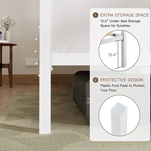 Ikalido Queen Size Metal Canopy Bed Frame, Modern Four-Poster Platform Bed Frame, Mattress Foundation With Wood Slat Support/ Under-Bed Storage Space/ No Box Spring Needed/ White #TOP5