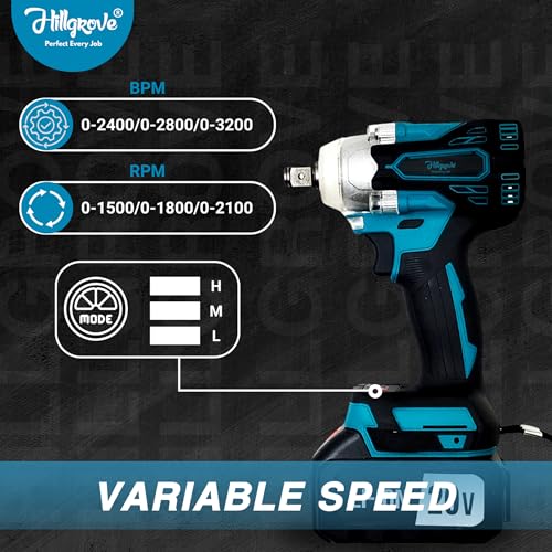 Image of Hillgrove HGCM1383M2 300Nm Electric Nut Bolt Open Wrench Machine Gun Cordless Impact Wrenches Battery