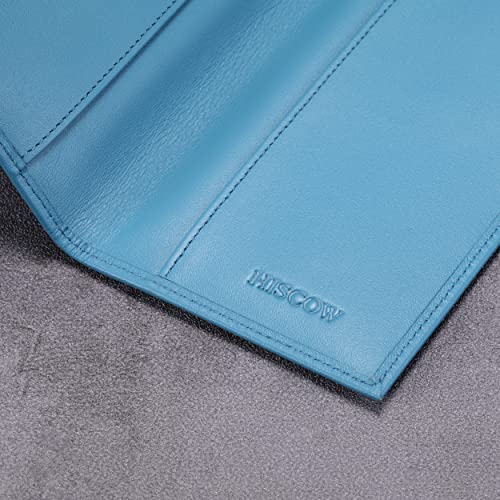 Image of HISCOW Slim Leather Checkbook Cover for Personal Checks, Premium Aqua Blue, One Size, Minimalist | Full grain cowhide, transaction register & check book pockets, removable duplicate divider, durable stitching, gifts for men
