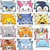 Hosuly 24 Pcs Bulk Cartoon Zipper Pencil Case Pouch Cute Cartoon Animal Pen Bag Multicolored Cat Bear Shark Bunny Canvas Pencil Pouch Organizer for Boy Girl Kids Stationary Storage School