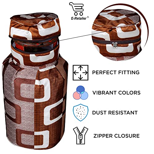 Image of Polyester 3-Layered LPG Gas Cylinder Cover with Zip Enclosure (Color-Geometric Brown, Size-26x14 Inches)