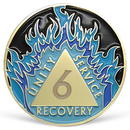 Médaille Sobriété 6 Ans Bleu Flammes AA Recovery