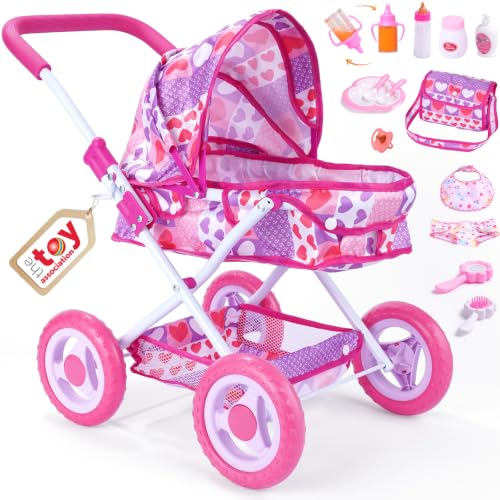 Product Image of the BABESIDE 10-Piece Baby Doll Stroller Set, Pink Doll Pram with Feeding...