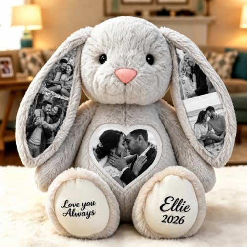 VEELU Peluche Conejo Personalizado Photo Juguete Suave Animales Peluches Personalizados Regalo Personalizado para Mujer Hombre Pareja Amigas Regalos para Cumpleaños Aniversario VEELU Peluche Conejo Personalizado Photo Juguete Suave Animales Peluches Personalizados Regalo Personalizado para Mujer Hombre Pareja Amigas Regalos para Cumpleaños Aniversario
