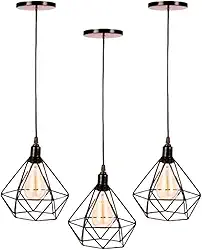 Kit Com 3 Luminárias Pendente Tipo Diamante Aço Modelo Teto (Preto)