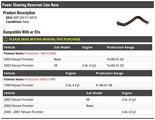 Power Steering Reservoir Line Hose - Compatible With 1999-2003 Nissan Frontier 2.4L 4-Cylinder (From 8/1/1998 Up To 8/31/2002) #TOP1
