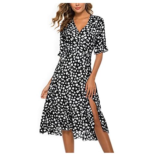 Damen Sommerkleid Knielang Abendkleid Frauen ärmellos Lockeres Kleid in A Linie Kurzarm Kleid Spitze Blumen Sommerkleid Rundhals Ärmellos Sommerkleid Baumwolle Und Leinen Kleider 3 Masrin Damen A-Linie Kleid Sommer Flare Ärmel V-Ausschnitt Skaterkleid Mit Schärpen Lässiger Blumendruck Schlitz Knielanges Kleid Urlaub Strandkleid Partykleid