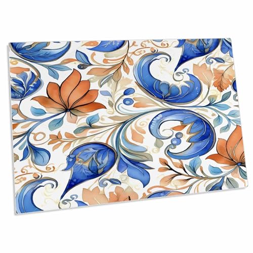3dRose desk pad grande azul y naranja con flores