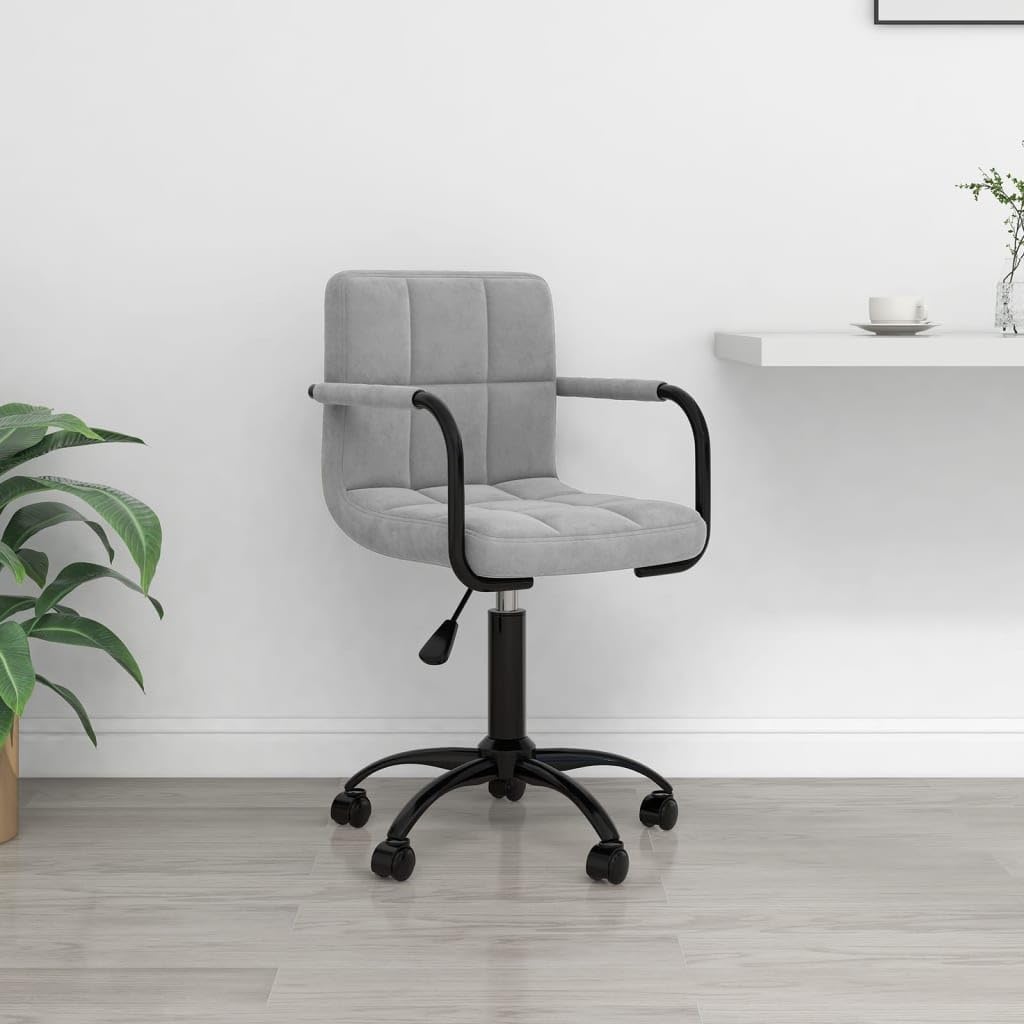 Chaise pivotante de bureau en velours gris pour un télétravail confortable à la maison