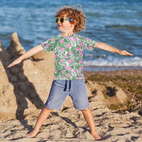 Tropical Leaves Flowers Kids Bathing Suits Girls UV Protection Football Sports Shirt Swimwear Beach Tops 3T4
