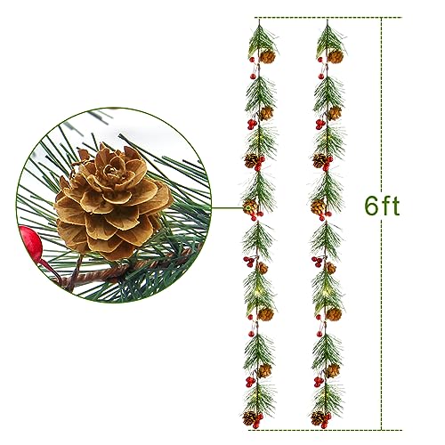 Hongboli ZHUJINMIAO Christmas Garland With Lights, Pre-Lit 6 Feet Natural Christmas Smokey Pine Garland,25 Led Lights,Battery Powered 8 Lighting Modes thumb #1