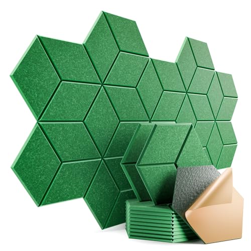 Image of 12 Pack Self-Adhesive Acoustic Panels 12 inch X 10 inch X 0.4 inch - Sound Proof Foam Panels for wall, Y-Lined Design, Flame Resistant, Absorb Noise and Eliminate Echoes(Muted Green)