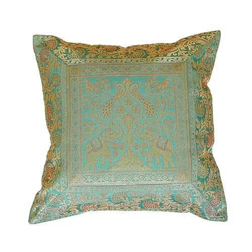 Shubhlaxmifashion ECC10P Indian 10 Pcs 16X16 Inch. (41X41 Cm) Elephant Banarsi Silk Indian Ethnic Bohemian Decorative Cushion Cover Handcrafted Patchwork Sari Throw Pillow Boho Decor Cushion Cover thumb #5