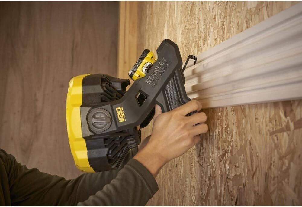 STANLEY SFMCE001B-XJ V20 Li-Ion 18V Cordless Fan mounted on a wall