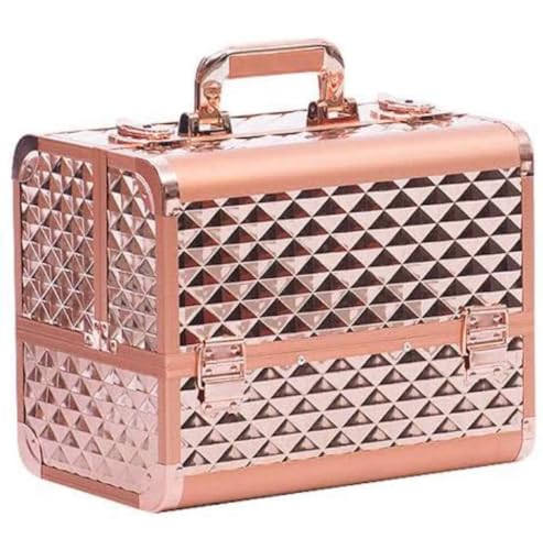 Image of Adson Professional Makeup Box Cosmetics Case Jewelry Organiser Vanity Make Up Storage Box Beauty Train Case Lockable with Keys (Copper)