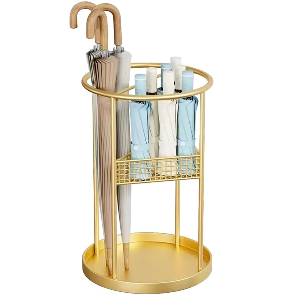 Flyiodfcxv Gold Umbrella Stand, Restaurant Floor-Standing Iron Art Umbrella Basket(Gold)