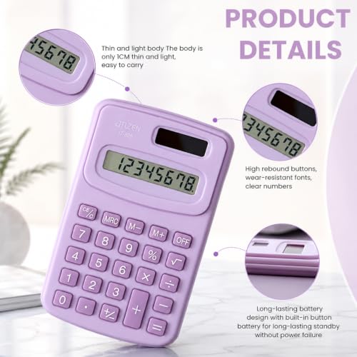 Image of SYGA Mini 8-Digit Electronic Calculator - Cute & Simple Scientific Calculator for Students & Office, Small & Portable Design (Violet)