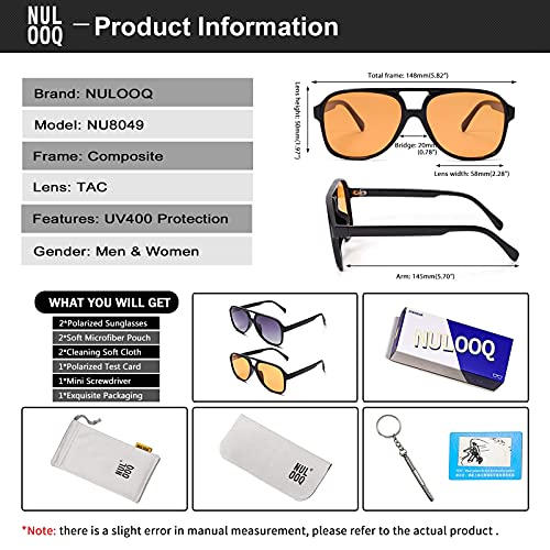 70s Retro Aviator Sunglasses for Women – Men Large Frame Square Vintage Orange Sunglasses UV400 Protection 6