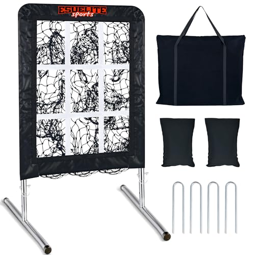 9 Hole Pitching Net with Strike Zone, Baseball Pitching Target, Softball Pitching Net, Portable Pitcher Training Equipment Height Adjustable（Silver） by ESUELITE - Used condition - US$88.49