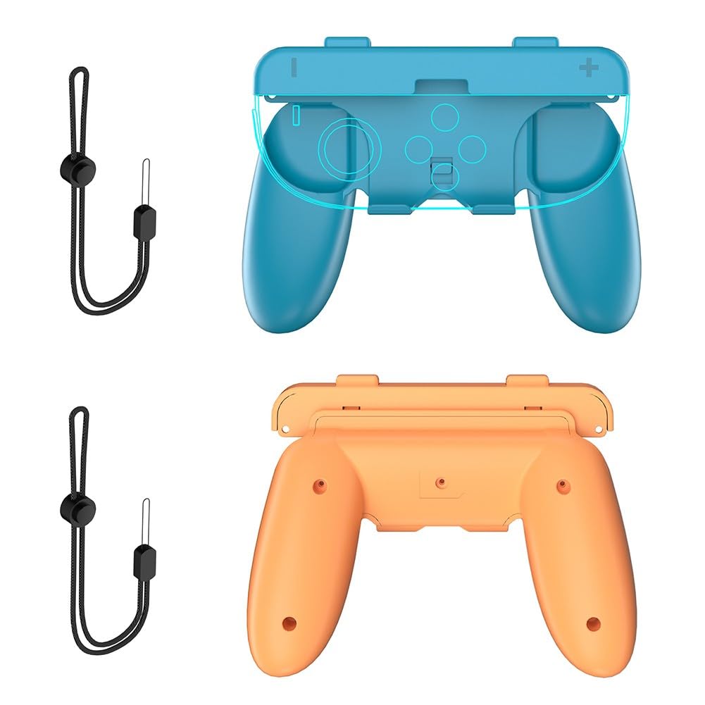Manopole Switch 2 (2025) - Set di impugnature ergonomiche in ABS con installazione sicura e facile, nero con accenti arancioni e blu