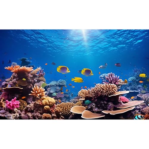 Image of Underwater Coral Reef Haven Aquarium Background Under The Sea Colorful Tropical Fish Terrarium Background Deep Ocean Gorgeous Coral Reefs Marine Life Fish Tank Backdrop Wallpaper Poster 72x18in