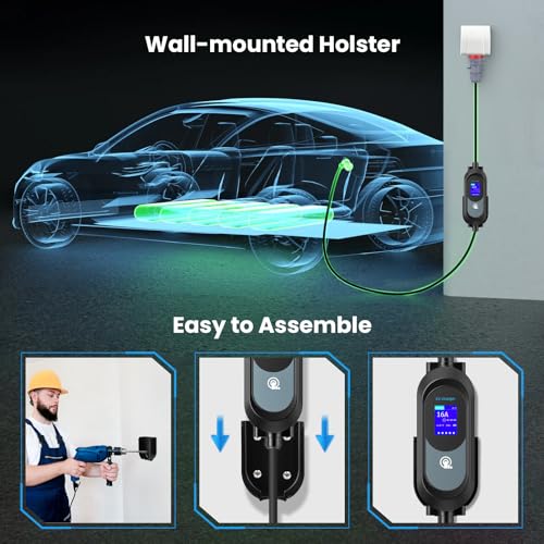 Mobile Wallbox 11 kW Charger Type 2, [6 m, 3-Phase] Charging Cable Type 2 CEE Plug, 6-16A EV Charger Type 2 Charging Cable, Schuko, EV Charger and Mobile Charging Station, Timed Charging