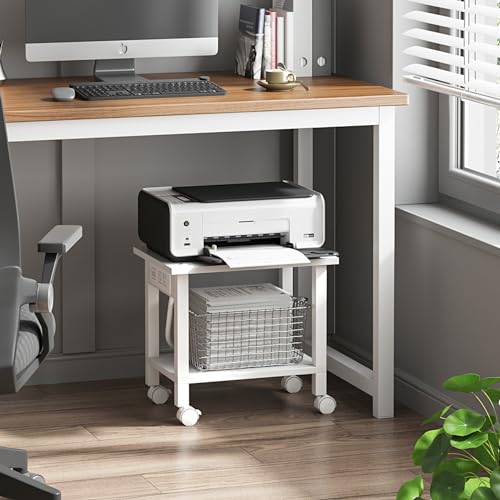 image for TUTOTAK 2 Tier Printer Stand, Rolling Printer Cart with Power Outlets 