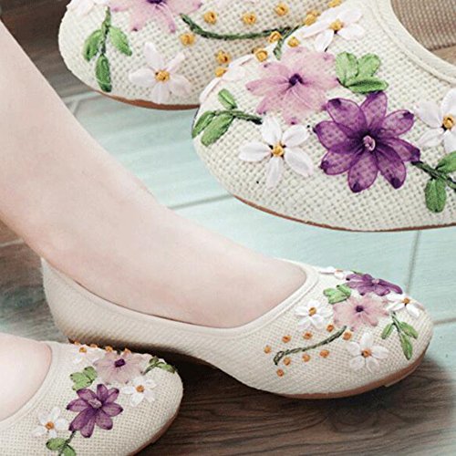 COVOYYAR Women's National Style Embroidered Flower Ballet Flats Slip On Shoes3