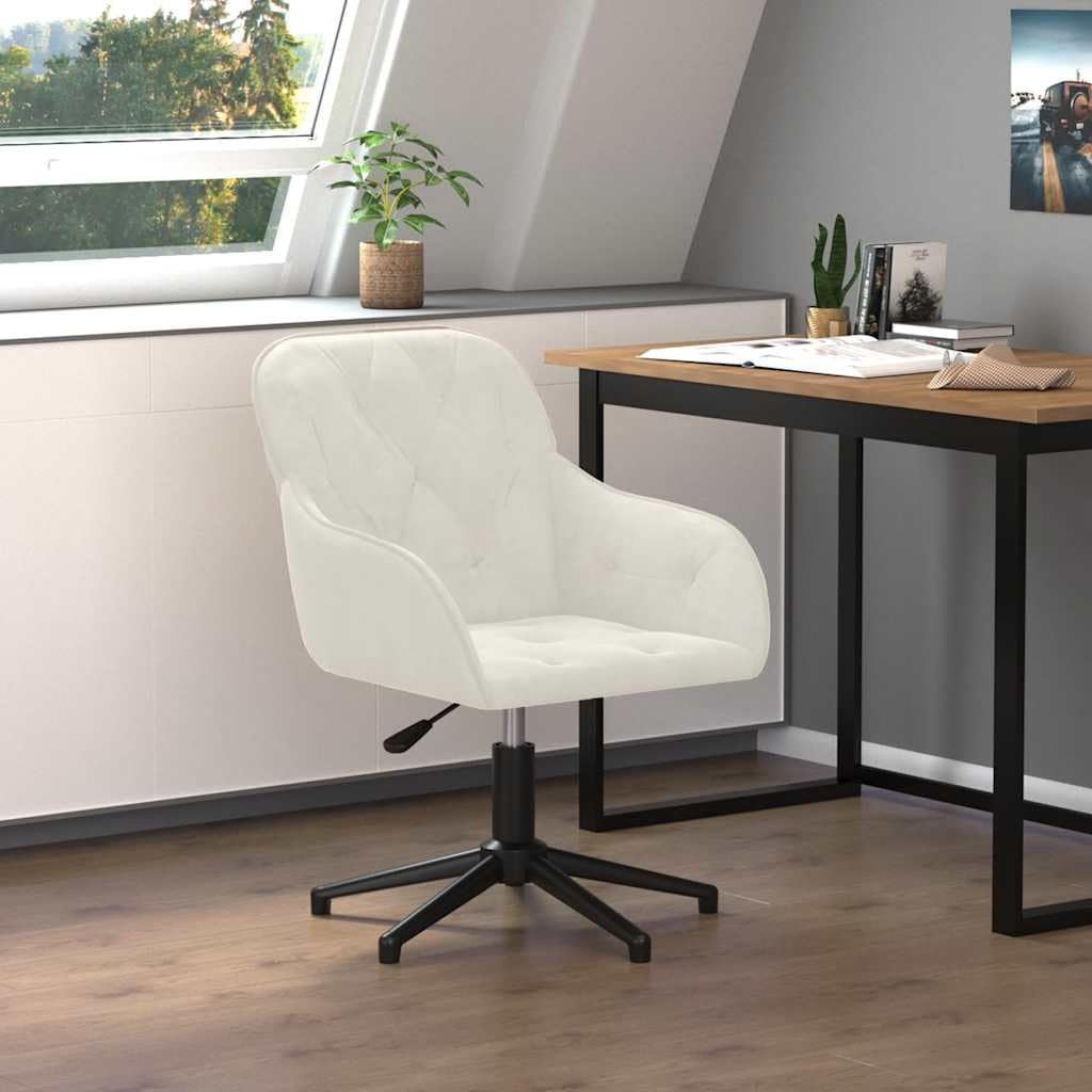 Krzesło biurowe obrotowe, kremowe, aksamitne, z regulacją wysokości i podłokietnikami, 56 x 61,5 x 72-80 cm, obracane o 360 stopni, ergonomiczne krzesło biurowe, do domowego biura i biura