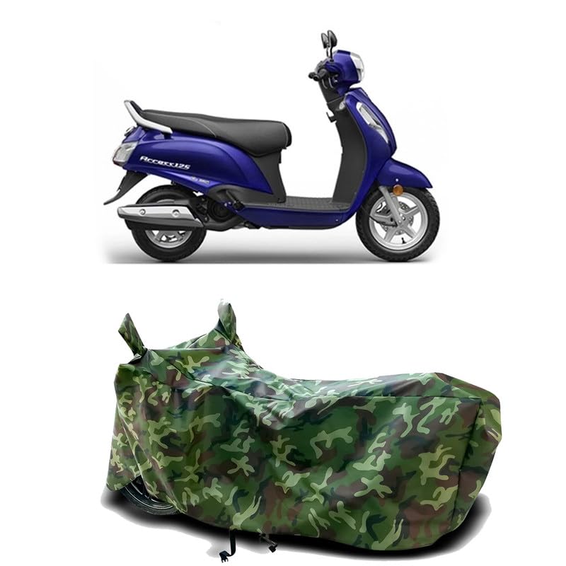 Image of DUFFEL-100% Heat Protection Two Wheeler Bike /Scooty Body Cover for Suzuki Access 125 New BS6 Water Resistance /UV-Rays /Birds Dropping /Scratchproof /Dust Proof /Waterproof[Green Jungle Print]