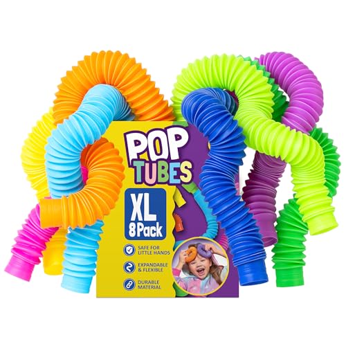 Image of Nutty Toys Jumbo Pop Tubes - XL Sensory Toys for Kids 5+ - Endless Creativity & Fun |8 Pack| - Connect & Pop! Top ADHD Autism Fidget 2025, Best Boy & Girl Christmas Stocking Stuffers Gift Idea