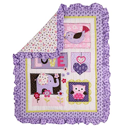 Brandream Purple Elephant Baby Girl Nursery Crib Bedding Set 3 Piece With Owl Floral Patchwork #TOP4