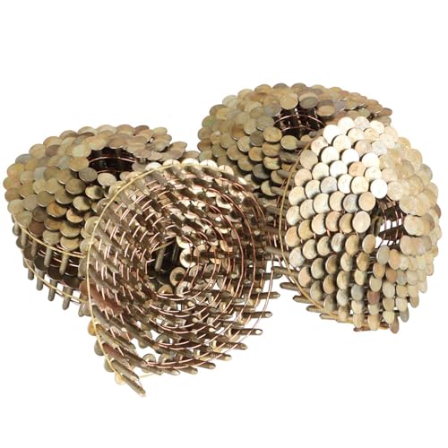 TINVHY 3600 Pieces Full Round Head Coil Roofing Nails Inclined 15 Degrees Electro Galvanized Finish Large Cap Coil Nails