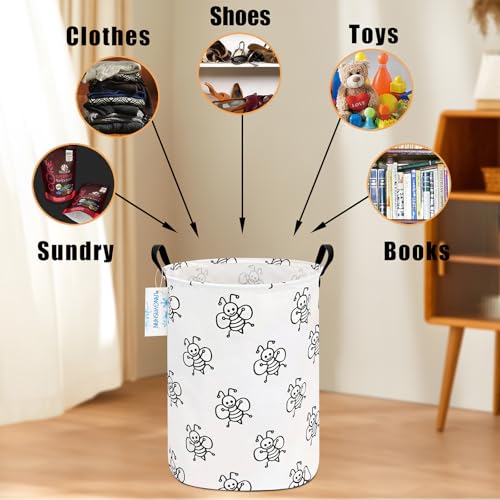 Image of Laundry Basket Canvas Fabric Collapsible Organizer Basket for Storage Bin Toy Bins Gift Baskets Bedroom Clothes Children Nursery Hamper (Bee)