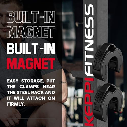 Image of Keppi Fitness Olympic Barbell Clamps 2 Inch Magnetic Anti Slip Grip | Vise-like dual-caliper grip eliminates plate shift on Olympic bars; anti-slip design holds during heavy lifts.