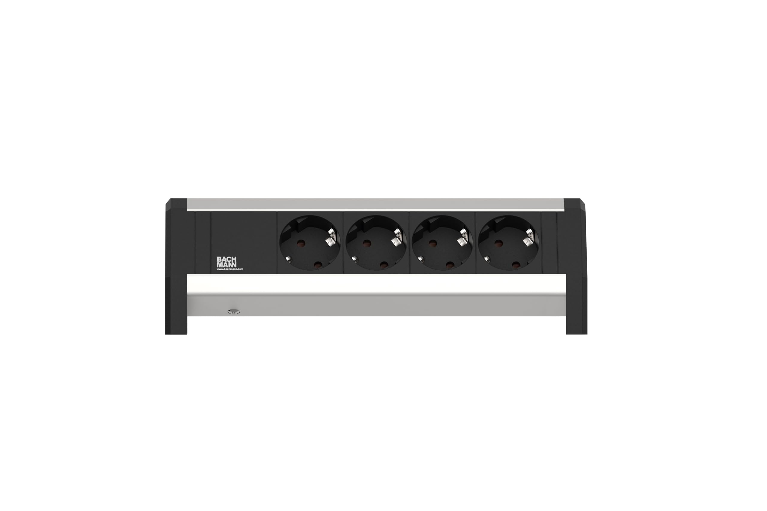 Bachmann Tischsteckdose Desk 4-Fach 3m Kabel Mehrfachsteckdose für Büro, Besprechungsraum und Wohnraum Aluminium 339.1000 (flexibel einsetzbar und mit Befestigung oder frei aufstellbar)