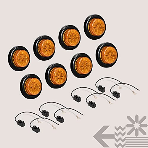 8Pc 2" Amber Round Trailer Led Clearance Marker Lights [Dot Fmvss 108] [Sae P2] [Reflector Lens] [Grommet] [Flush-Mount] [Waterproof Ip67] Marker Clearance Lights For Trailer Truck #TOP7