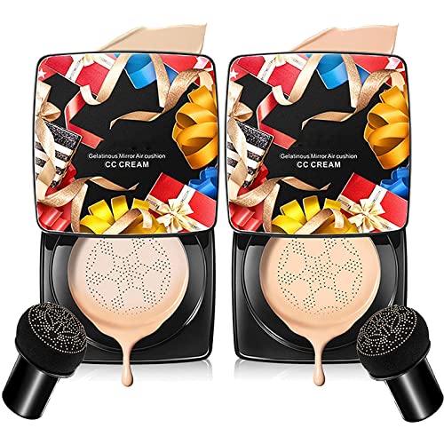 UYI Mushroom Head Air Cushion CC Cream Foundation U.Yi Refreshing Flawless Little Mushroom BB Cream UYI CC Cream Waterproof Oil Control Full Cover Foundation Natural Coverage (21#+23#)
