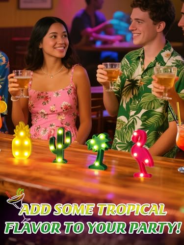 Image of 4Pcs Hawaiian Small LED Lights Signs, Summer Tropical Party Decorations