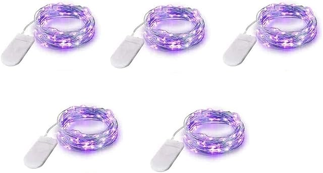 WHSCwp LED String Lights 5 Pack, 10mm10 LED Fairy Lights Battery Operated, Copper Wire Light for Home Garden Wedding Party Christmas Halloween Concerts Bars Clubs Hotels (Purple)