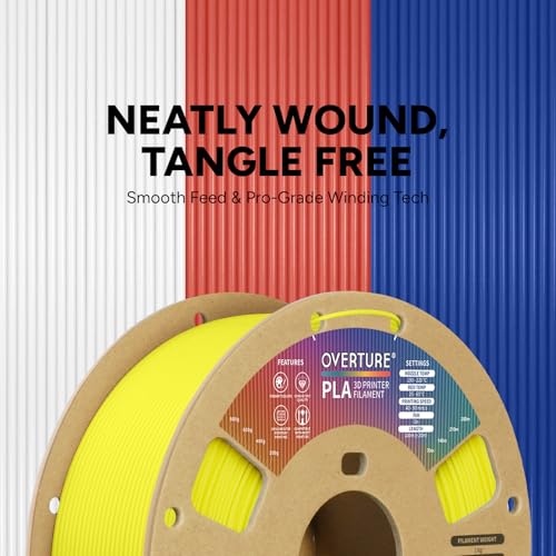 Image of OVERTURE PLA Filament 1.75mm, Neatly Wound 3D Printer Filament 1kg Spool (2.2lbs), Dimensional Accuracy + /- 0.02 mm, Fit Most FDM 3D Printers (Highlight Yellow)