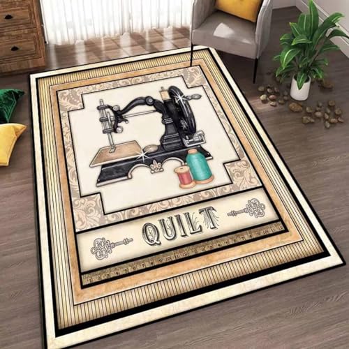 Soyalie FRJ-I-120*180CM Floral Ethnic Style Patchwork Rugs For Dining Room Non-Slip Colorful Sewing Machine Themed Area Rug Craft Room Decor Low Pile Sewing Thread Rectangular Floor Mats 4'X6' cover