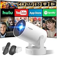 Mini Beamer Unterstützt 4K 1080P, Projektor Tragbarer mit WiFi 6 und Bluetooth 5.4, Beamer Klein Projektor Auto Keystone 180°Dreh Kompatibel mit HDMI/TV Stick/Memory Stick/Laptop, Weiß