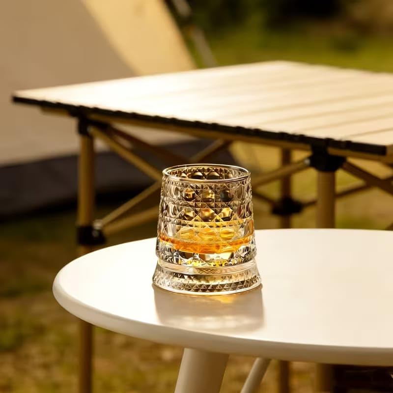 Image of PrimeWorld Diamond Dancing Whiskey Glass Set of 2 Pcs with Rotable Bottom- Spining Glasses-375 ml Bar Glass for Drinking Bourbon, Whisky, Scotch, Cocktails, Cognac- Old Fashioned Tumblers