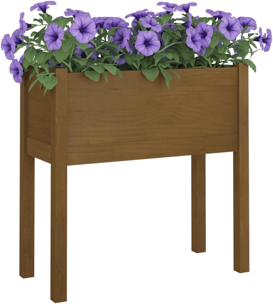 Honey Brown Solid Pinewood Planter Set of 2, 27.6" Rustic Raised Garden Bed Boxes with UV Protection, Drainage & Easy Assembly for Outdoor Patio, Terrace, Balcony