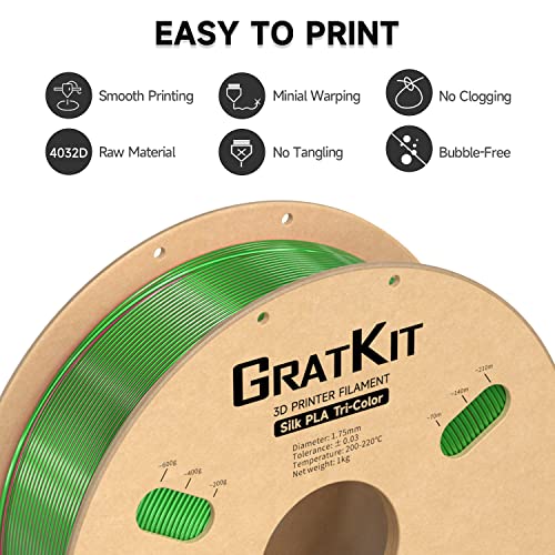 Image of Gratkit Silk Tri-Color PLA Filament,Coextrusion PLA Filament 1.75mm, + /-0.03mm, 1KG /Roll, Silk PLA Red & Blue & Green