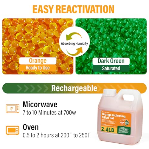 Orange Silica Gel Desiccant Beads 2.4LBS - Premium Color Indicating Reusable Moisture Absorbers for Camera, Electronic, Books, Documents, 3D Filaments, Clothes, Painting, Jewelry(8PCS Organza Bags) image 4