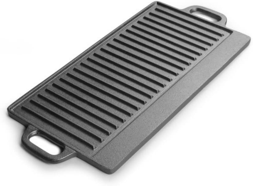 20 Inch Non Stick Square Reversible Cast Iron Flat And Grooved Griddle Grill Plate For Stove Top, Gas Range Grilling Pan w.
