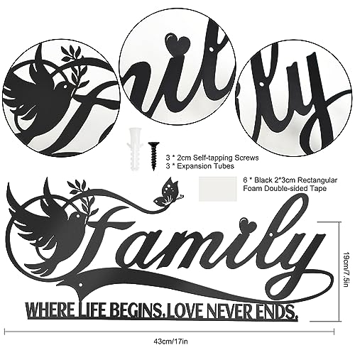 Dilibra Family Sign Black Metal Wall Decor, Family Where Life Begins And Love Never Ends Word Wall Art Home Decor, Iron Letters Quotes Wall Hanging Decoration For Living Room Dining Room #TOP1