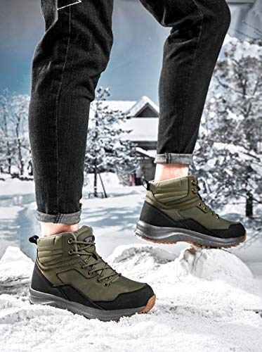 UPSOLO Mens Ankle Backpacking Hiking Boots Snow Booties Warm Soft Sole Comfortable Extra Wide Width Thicken Lightweight Walking Casual Sneakers(9102 Green 44)